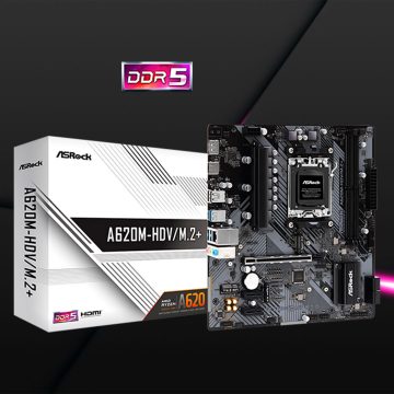 Mainboard ASROCK A620M-HDV/M.2 + DDR5/2 Slots HDMI Display Port 10/100/1000 micro ATX