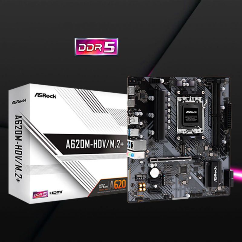 Mainboard ASROCK A620M-HDV/M.2 + DDR5/2 Slots HDMI Display Port 10/100/1000 micro ATX